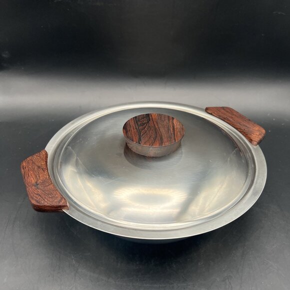 Unbranded Other - MCM 18/8 Stainless Serving Bowl with Lid Teak Handles Made In Denmark 8.5”
